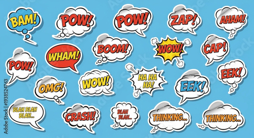 Collection of Comic Book Sound Effect Speech Bubbles.