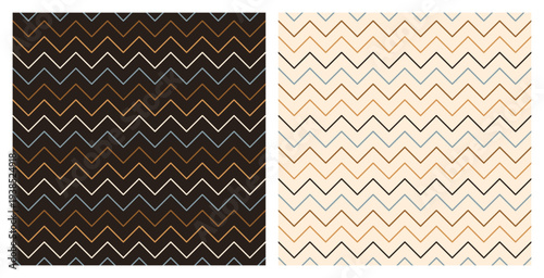 Vector Set of two Seamless Chevron Patterns. Striped Backgrounds Earthy colors