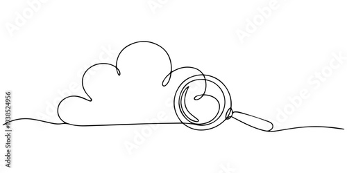 cloud with magnifying glass continuous one line drawing, Magnifying Glass Over Cloud Icon, Cloud Search Icon Line Art. save search and social network search. Search logo is animated. Video 4k solid 