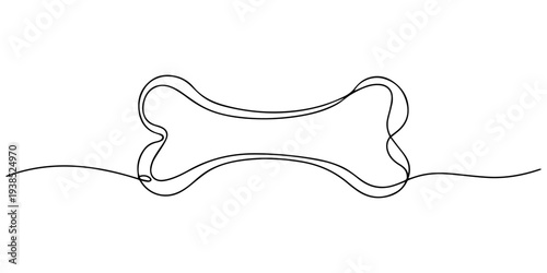 Bones, dog toy one line continuous drawing. Animals accessories, pet toy supplies continuous one line illustration. Vector minimalist illustration, Vector illustration of a dog treat or pet toy isolat