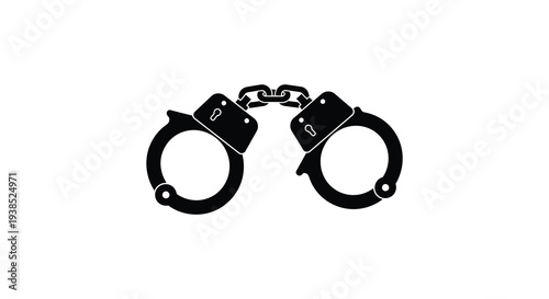 Black silhouette of a pair of handcuffs isolated on a plain white background high quality professional