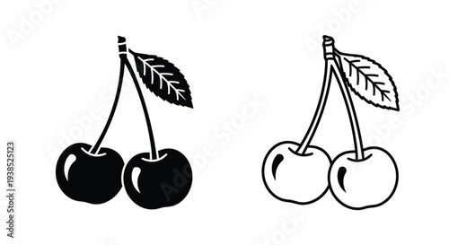 Two pairs of cherries depicted in a bold black silhouette