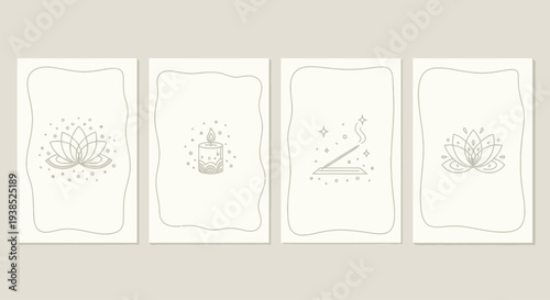 Mystical Symbols: Lotus Flower, Candle, Incense, Stars - Spiritual Wellness Art