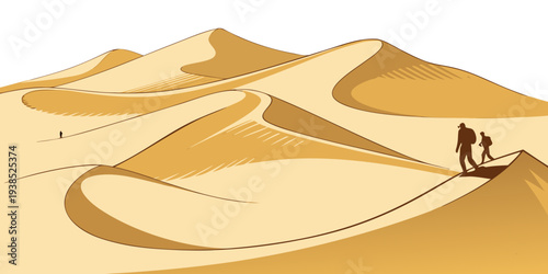 A lone traveler embarks on a journey through the vast and endless sand dunes of a desert. Vector