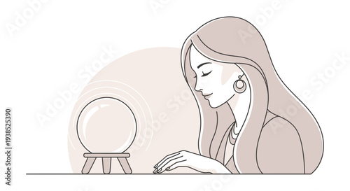 Woman gazing into a crystal ball with serene expression.