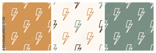 Vector Set of Lightning Bolt Seamless Patterns