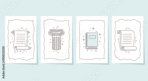 Ancient Knowledge and Wisdom Symbols: Scroll, Column, Book, Parchment