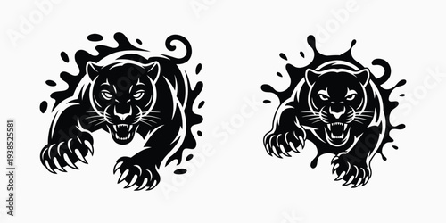 Aggressive Panther Head Logo Vector, Black Wild Cat Mascot Illustration for Branding