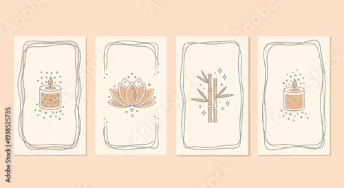 Boho Spa Art Set: Candles, Lotus, Bamboo, Serene Design
