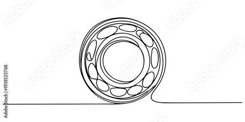 metal ball bearing, Continuous one line drawing of Ball bearing, single line vector art, minimalist style burning candle icon, on transparent background, a ball bearing with a smooth, flowing line, 