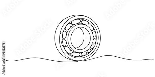 metal ball bearing, Continuous one line drawing of Ball bearing, single line vector art, minimalist style burning candle icon, on transparent background, a ball bearing with a smooth, flowing line, 