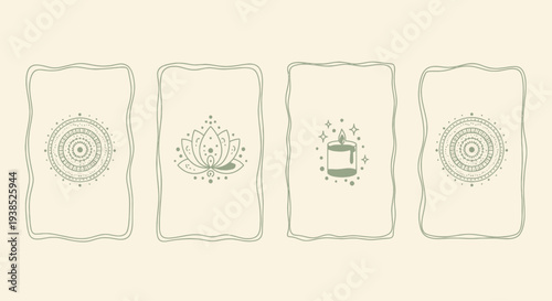 Esoteric Symbols: Tarot Cards Backs with Lotus, Candle, and Geometric Patterns