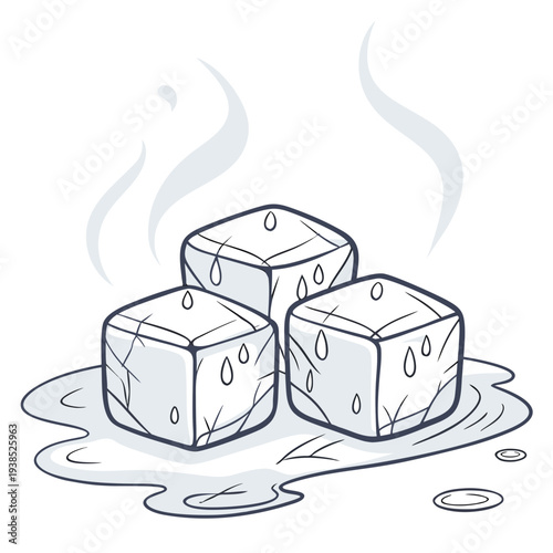 Three dice floating above a puddle of water with steam rising from them. Vector