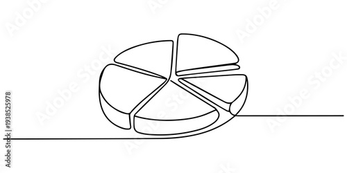 Continuous line drawing of pie chart. Business concept. Sketch icon. Growth graph. Object one line, single line art, vector illustration, Circle diagram, a diagram divided into several segments is on.