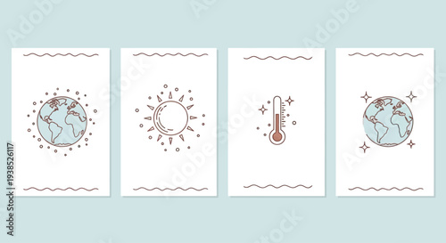 Climate Change Icons: Earth, Sun, Thermometer, Global Warming Concept