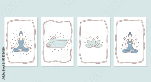 Serene Yoga Poses and Lotus Flower Illustration Set