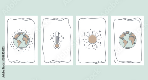 Quadro su tela Climate Change Icons: Earth, Thermometer, Sun, Global Warming Concept