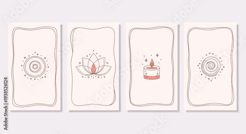 Mystical Tarot Cards with Lotus, Candle, and Cosmic Symbols
