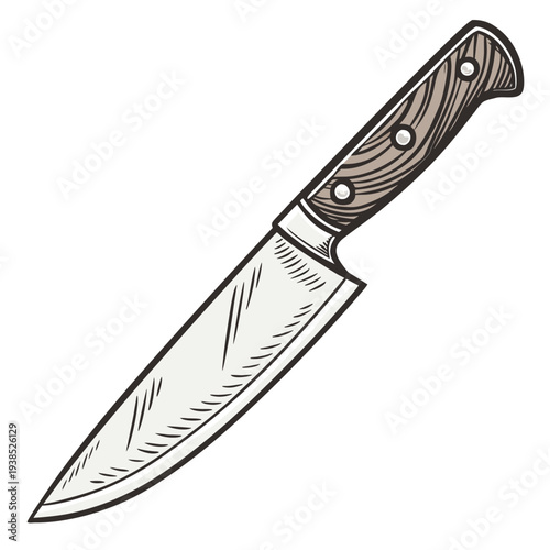 A sharp chef's knife with a dark wooden handle and intricate design Vector