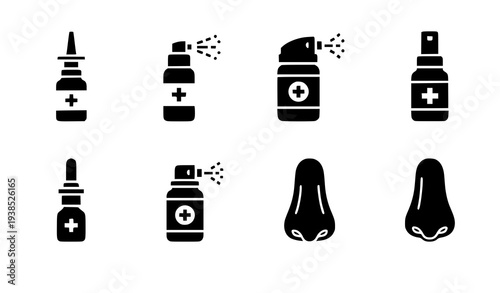 Nasal spray medical pictogram icons vector pharmacy treatment symbol set