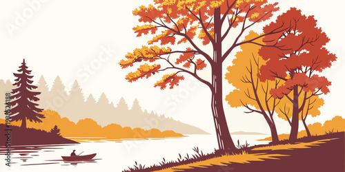Vibrant autumn landscape with colorful trees and a serene lake Vector