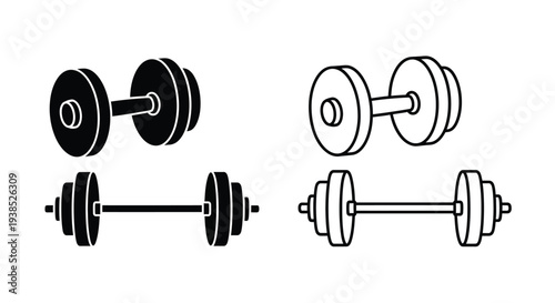Black and white dumbbell icons in varying styles a graphic silhouette