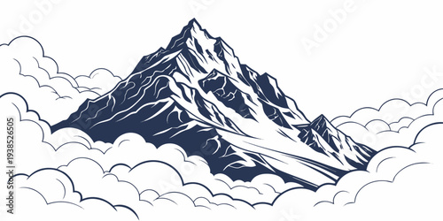 Majestic mountain peak rising above a sea of clouds in a serene landscape Vector