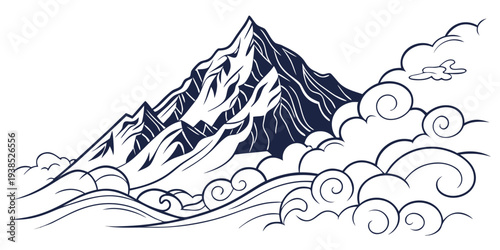 Majestic mountain peak with snow and rocky terrain under a clear sky Vector