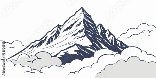 Majestic mountain peak rising above the clouds in a serene landscape Vector