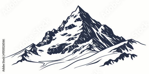 Majestic mountain peak covered in snow with a clear blue sky in the background Vector