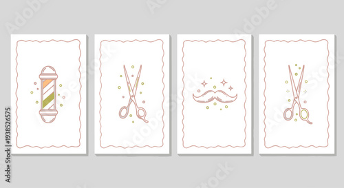 Barber Shop Icons Set: Pole, Scissors, Mustache, and Comb - Vintage Style