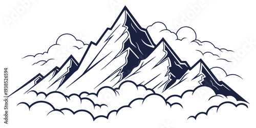 Majestic mountain peaks rising above a sea of clouds in a serene landscape Vector