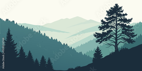 Majestic mountains and trees under a starry night sky with a full moon Vector