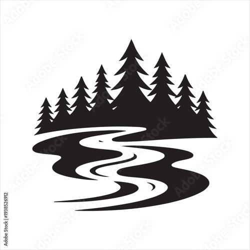 River forest abstract silhouette line art logo design concept illustration idea