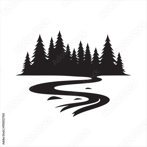 River forest abstract silhouette line art logo design concept illustration idea