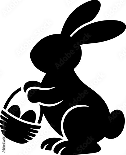 Cute Easter Bunny with Basket Silhouette Vector