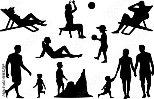 Summer Beach Activities Silhouette Vector Set