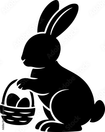 Cute Easter Bunny with Basket Silhouette Vector