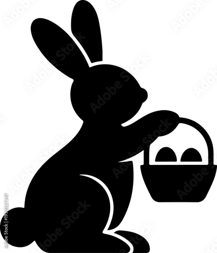 Cute Easter Bunny with Basket Silhouette Vector