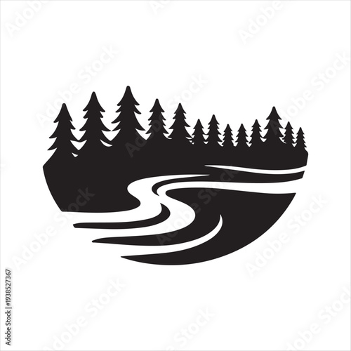 River forest abstract silhouette line art logo design concept illustration idea