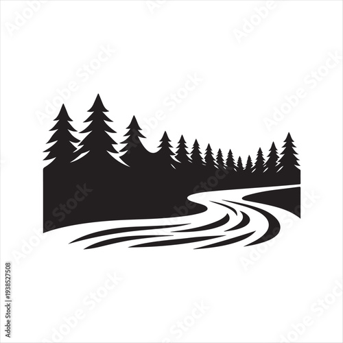 River forest abstract silhouette line art logo design concept illustration idea