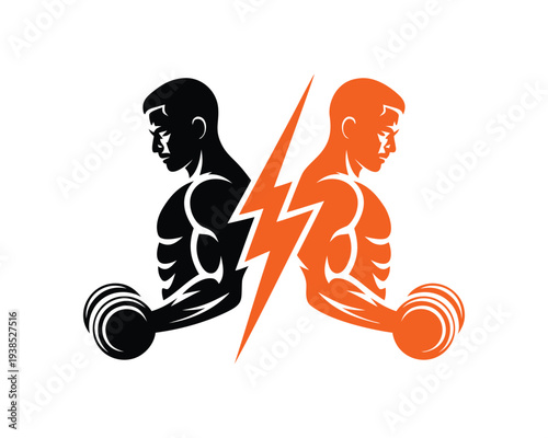 Gym Workout Comparison Design Muscular Man Lifting Dumbbell Logo