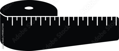 measuring tape extended silhouette vector art illustration, black and white design