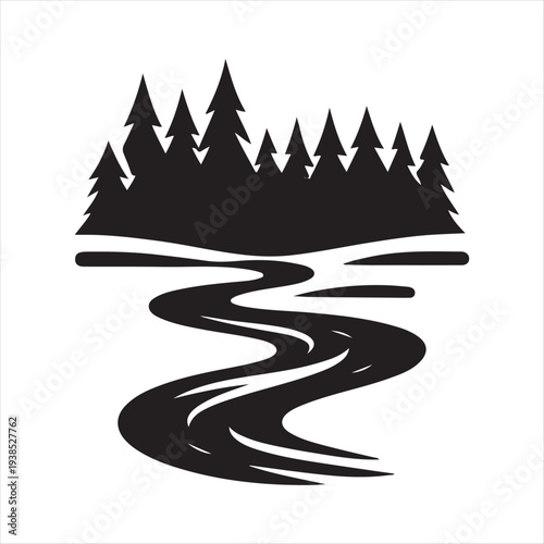 River forest abstract silhouette line art logo design concept illustration idea