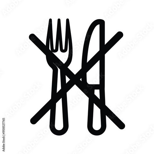 No Eating Sign Icon - Crossed Out Fork and Knife Cutlery Symbol on White Background