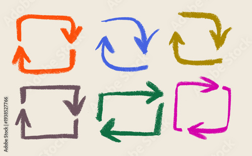 Square Recycle Icons Crayon Chalk Drawing Doodle Vector Set