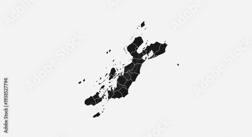 Abstract Black Map Silhouette of New Zealand's North Island with Islands