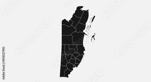 Belize Map Outline with Districts - Black and White Vector Graphic