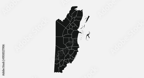 Belize Map Outline with Districts - Black and White Vector Illustration