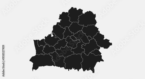 Belarus map silhouette, administrative divisions, dark grey, white background